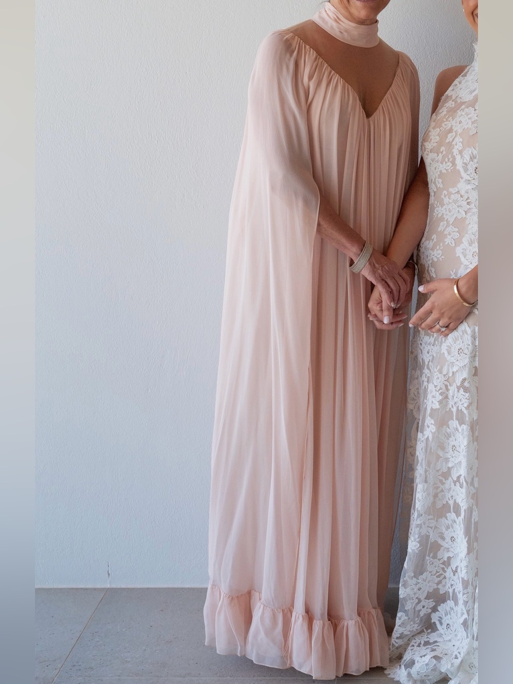 RODARTE SILK CHIFFON CAPE GOWN WITH RUFFLE DETAIL